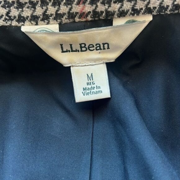 LL Bean Blazer Bellandi Black Houndstooth Print Lined Italian Wool Womens Sz M - Picture 6 of 12